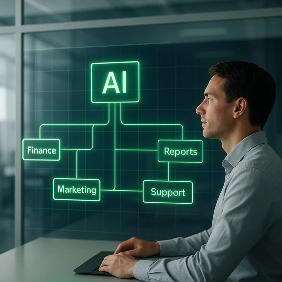 Specialist reviewing an automation diagram